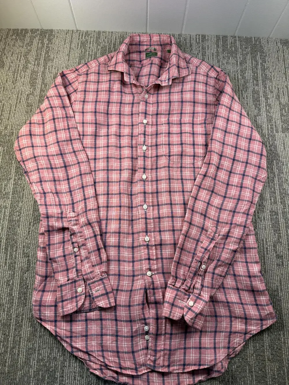 Sid Mashburn Shirt Mens Medium Pink Plaid Long Sleeve Button Up Slim Fit Linen